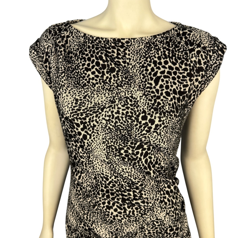 Leopard Print Dress Size 4 Ruched Sheath Dress Jersey Knit Bodycon Comfortable - Picture 6 of 12